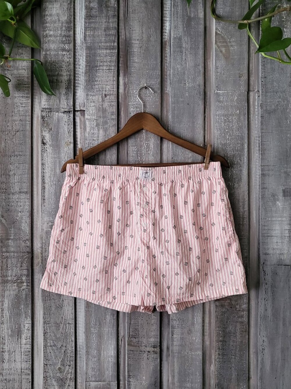 Pajama Shorts 100% Cotton Coffee Cup Size L Pink Striped NWOT